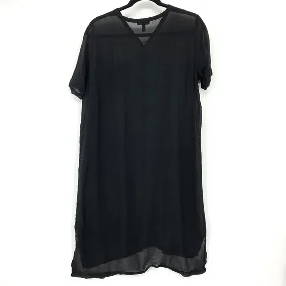 Eileen Fisher Black Sheer Silk Shift Dress Womens XXS Minimalist Tunic *READ - Picture 2 of 6
